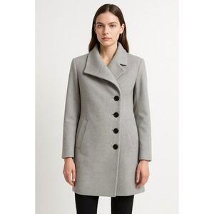 ZARA Women Light Gray Wool Blend Coat Asymmetrical Collar Button Front M